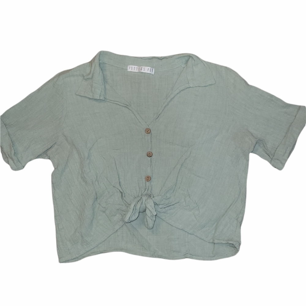 Potter's Pot Tie Front Crop Top sz S